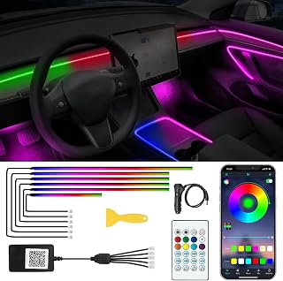 Acrylic Interior Car LED Lights with Remote and Wireless APP 6 in 1,Ambient Lighting Kits Fiber Optic Strip LEDs,16 Million Colors Music&amp;DIY Function