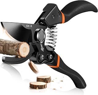 DECERK® 8.5" Professional Pruning Shears, Effortlessly Prunes 3/4" Branches | Heavy Duty Garden Clippers & Scissors, Cut 4X Easier, Ultra-Sharp Japanese SK5 Blade, One-Piece Metal Handles Secateurs