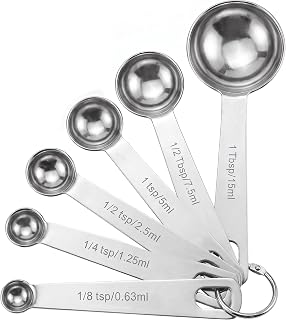 Measuring Spoons, 6-Piece Heavy Duty Stainless Steel Measuring Spoons Set | Small Tablespoon with Metric and US Measurements, Set of 6 for Measuring Dry and Liquid Ingredients