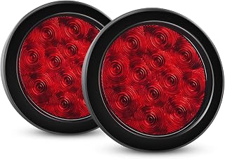 Nilight 2PCS 4 Inch Round LED Trailer Tail Lights,Red, Grommet Mount | 12LED IP67 waterproof, DOT compliant stop brake turn signal rear lights for truck, RV, Camper, Jeep, Trailer