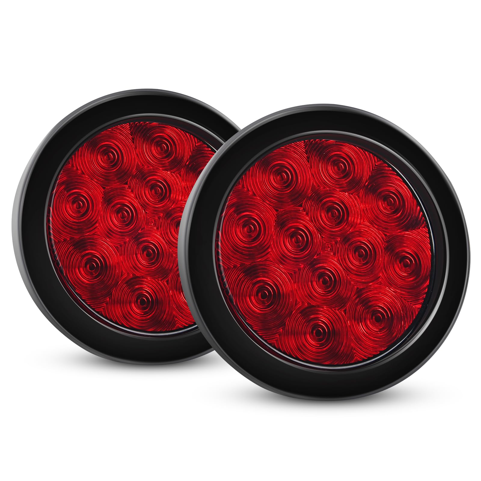 Nilight 2PCS 4 Inch Round LED Trailer Tail Lights,Red, Grommet Mount | 12LED IP6