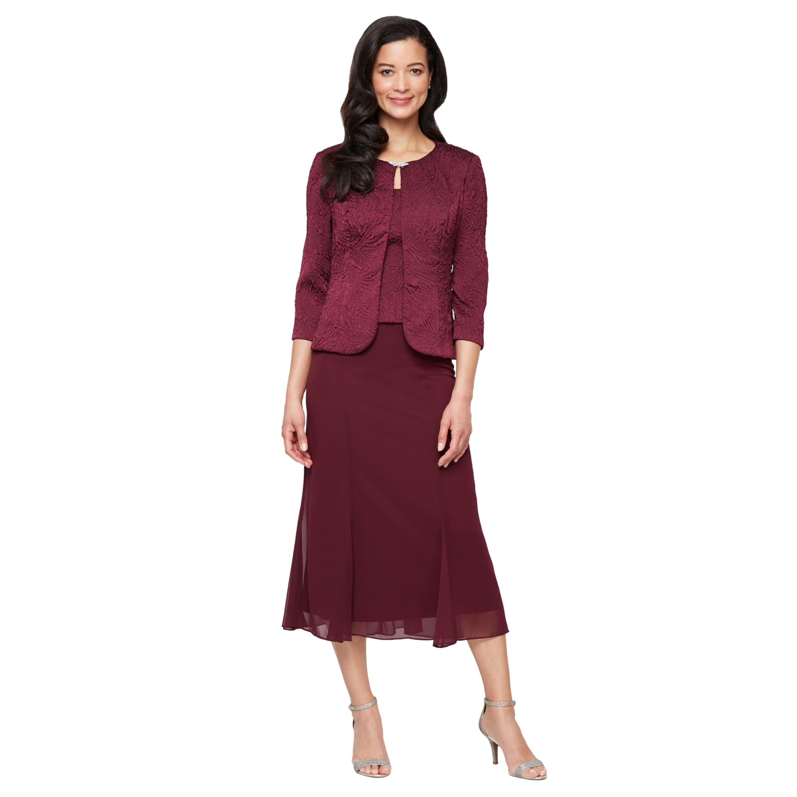 Alex Evenings Plus Size Tea Length Open Front Jacket Dress for Special Occasions