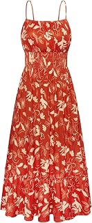 GRACE KARIN Women's Summer Sleeveless Floral Spaghetti Strap Ruched Boho Beach Maxi Dress with Pockets