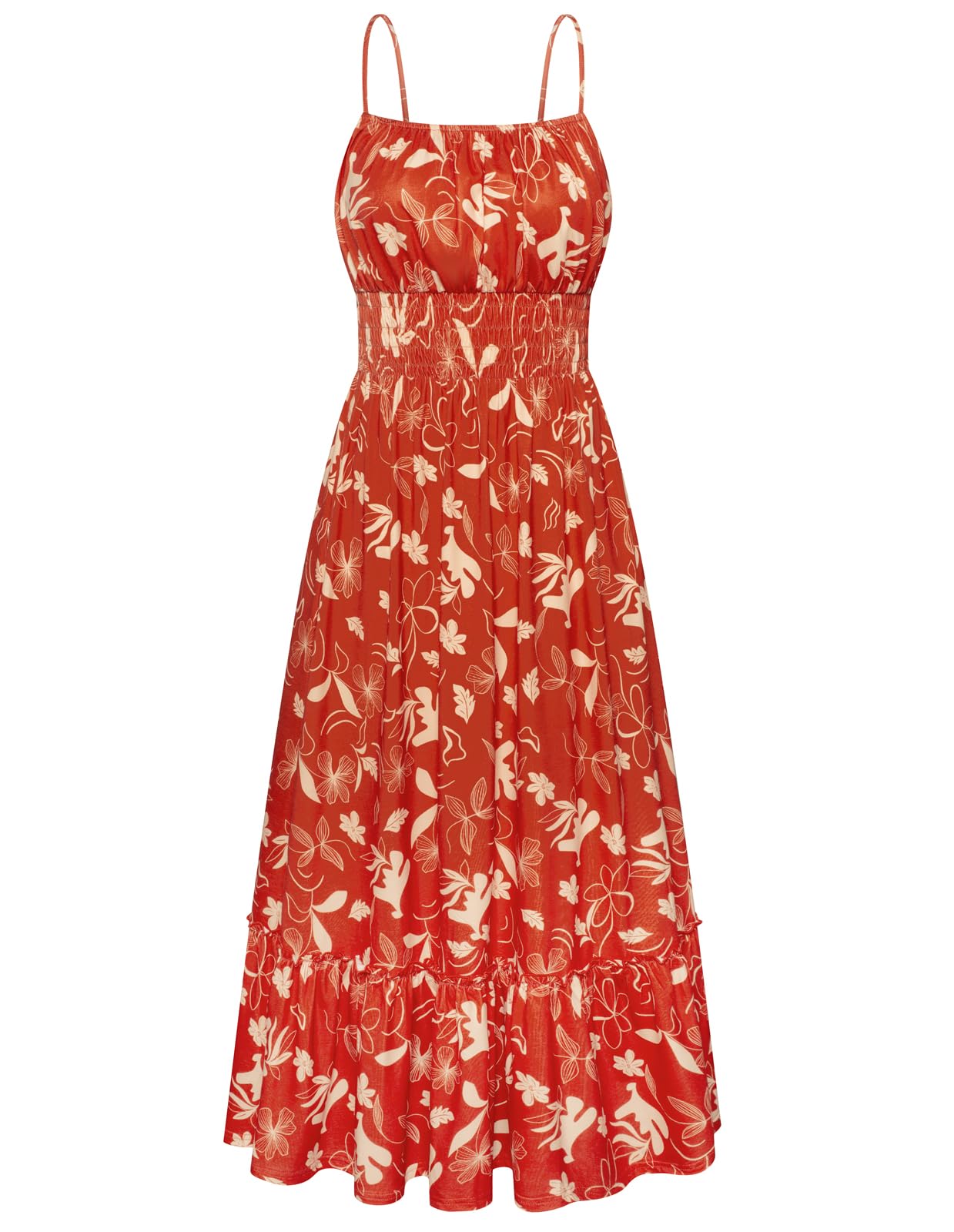 GRACE KARIN Summer Spaghetti Strap Maxi Dress for Women Ruched Floral Dress Slee