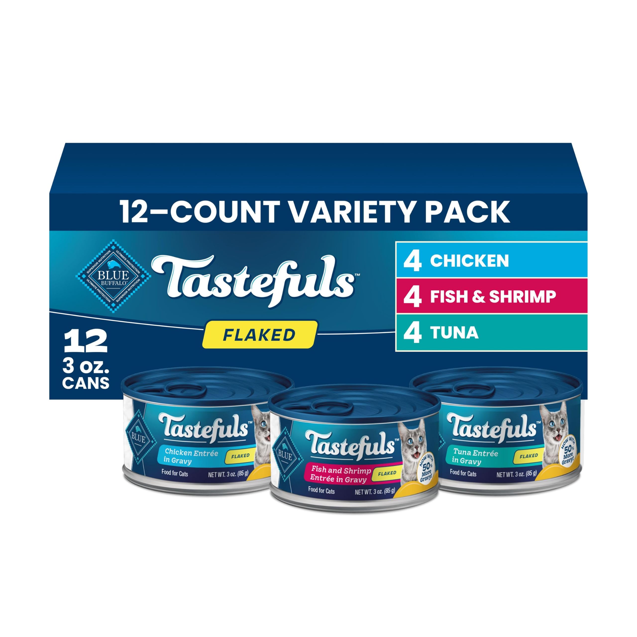 Blue Buffalo Tastefuls Variety Pack Wet Cat Food, 3 oz, 12 ct | Tuna, Chicken & 
