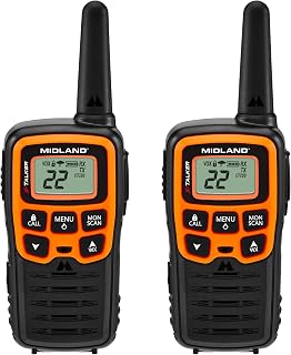 Midland T51VP3 X-Talker FRS Walkie Talkie, Orange, 2 Pack | License Free, Up to 28 Mile Radius, 22 Channels, 38 Privacy Codes, Weather Alerts and Water Resistant