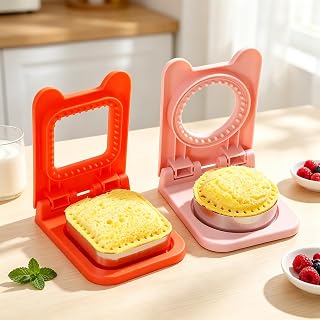 2Pack Sandwich Cutter and Sealer, Round & Square Sandwich Maker, Uncrustable Bread Cutter for Lunch, DIY Baking Tool(Pink+Red)