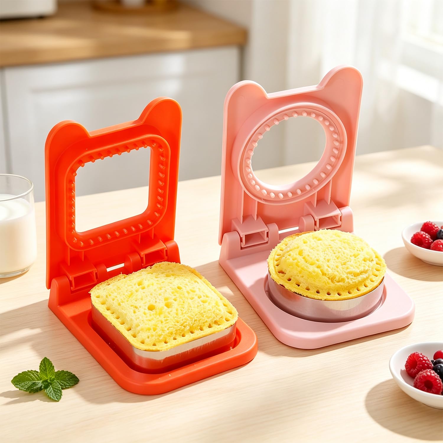 2Pack Sandwich Cutter and Sealer, Round & Square Sandwich Maker, Uncrustable Bre