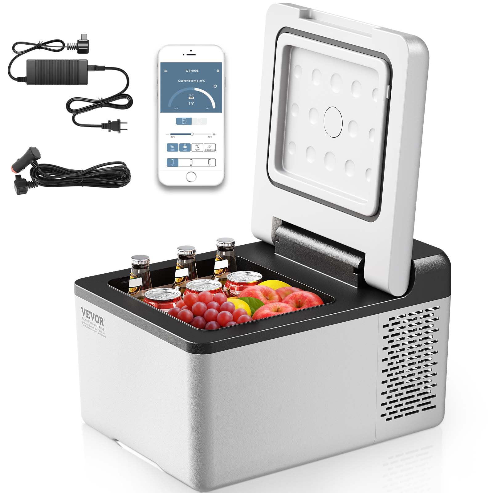 VEVOR 12V Car Refrigerator 10 QT, Portable Mini Freezer with APP Control, -4℉ to