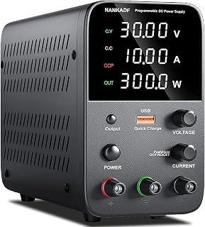 DC Power Supply Variable, Bench Power Supply with Encoder Adjustment Knob, Output Enable/Disable Button, Adjustable Power Supplies with USB Quick-Charge, Short Circuit Alam (30V 10A Black)