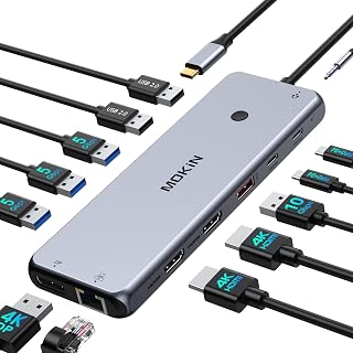 USB C Docking Station Dual Monitor 2 HDMI Adapter Laptop Dock 3 Monitors with Dual 4K HDMI, DisplayPort, Triple Display with 100W PD, 10Gbps USB C & 6 USB Ports, Ethernet, Audio for Dell, HP, MacBook