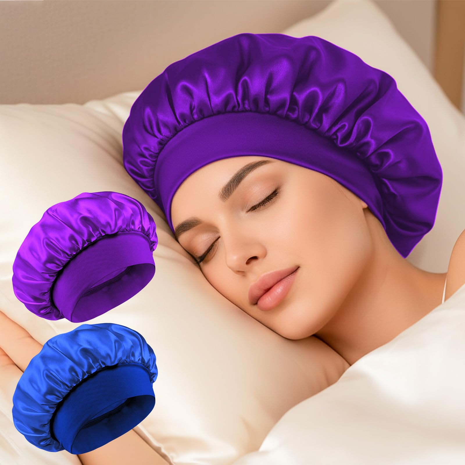 Ladies Satin Sleep Cap Wide Soft Curly Hair Cap Prevent Frizz