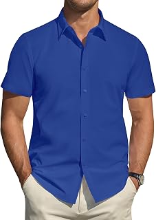 J.VER Men's Short Sleeve Stretch Shirts Stain Resistant Shield Casual Buttoned Formal Shirts Solid Color