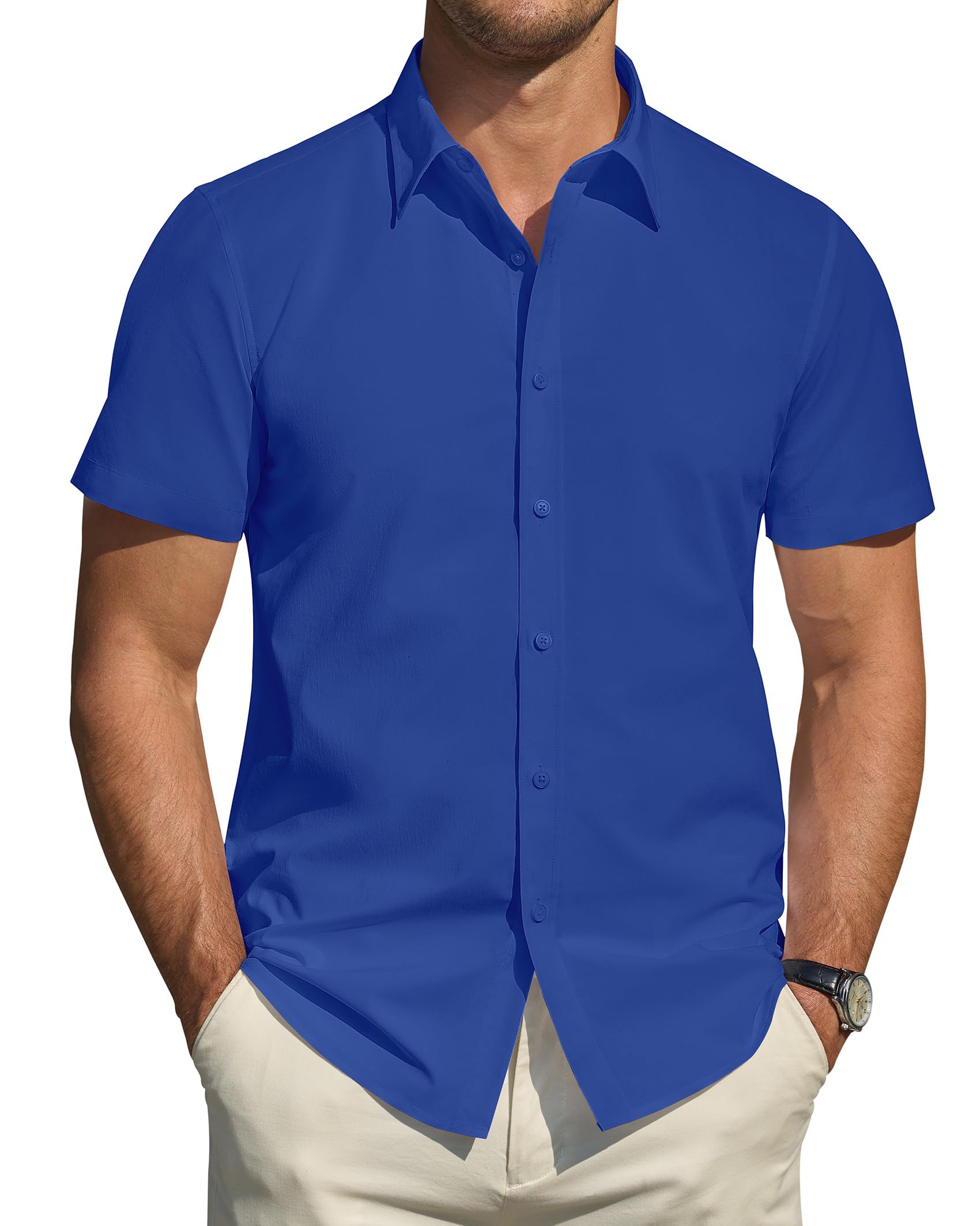 J.VER Men's Short Sleeve Stretch Shirts Stain Resistant Shield Casual Buttoned F