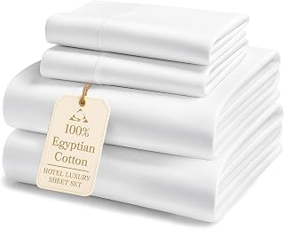 Lane Linen 1000 TC 100% Egyptian Cotton Queen Bed Sheets Set - White | 4 Piece, Deep Pocket, OEKO-TEX Certified, Fits 16in Mattress, Egyptian Cotton Sheets Queen, Cooling Sheets Queen