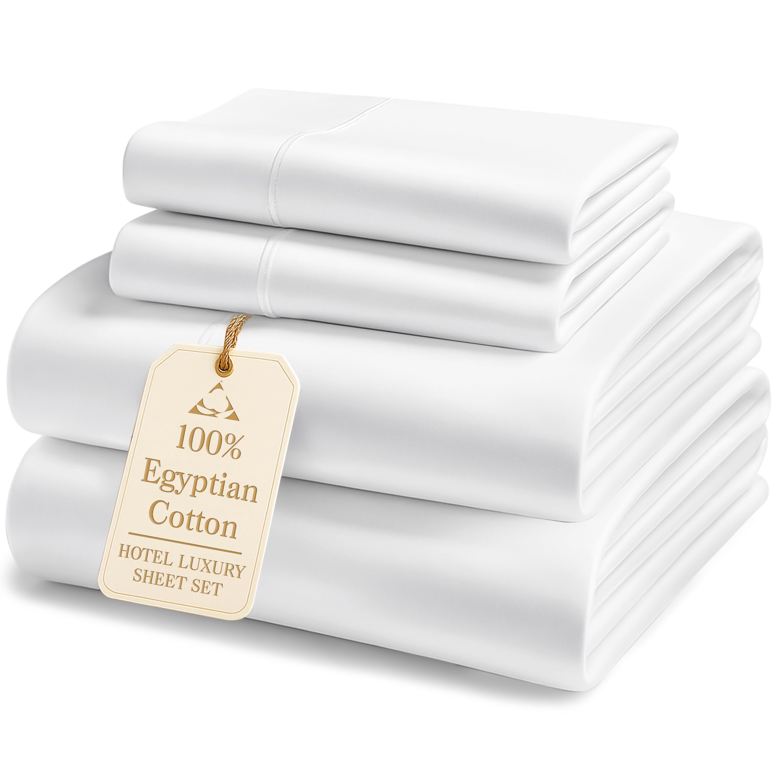 Lane Linen 1000 TC 100% Egyptian Cotton Queen Bed Sheets Set - White | 4 Piece, 
