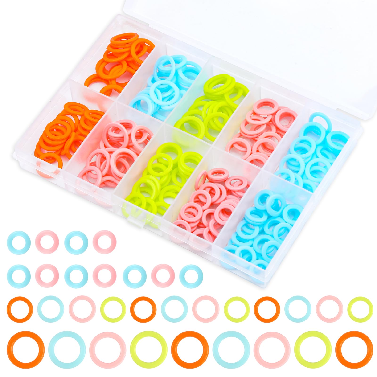 LUNARM Stitch Markers 220pcs Crochet Knitting Stitch Marker Rings S/M/L | Plasti