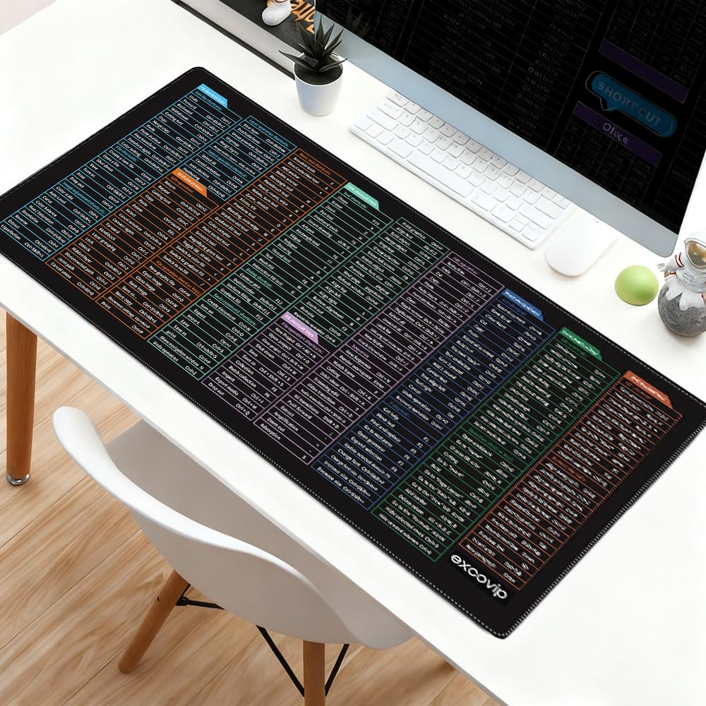 Keyboard Mouse Pad with Quick Keys, Office Software Shortcuts Non-Slip Desk Mat 