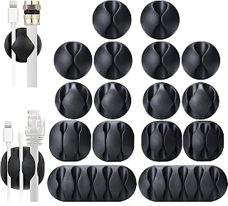 OHill 16PCS Black Cable Clips, Self Adhesive Cord Holder Cord Organizer | Residue-Free Strong Adhesive Easy Install, Keeps Charger Headphone Cord Clutter-Free for Home Office Desk Car Nightstand Wall