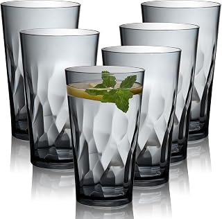 JGIRL Unbreakable Plastic Drinking Glasses,Set of 6,16 Ounces (Grey) | 16 oz plastic Tumbler Cups, Shatterproof Drinking Cups, Plastic glass cup,cups for kitchen ,cup set, Dishwasher Safe