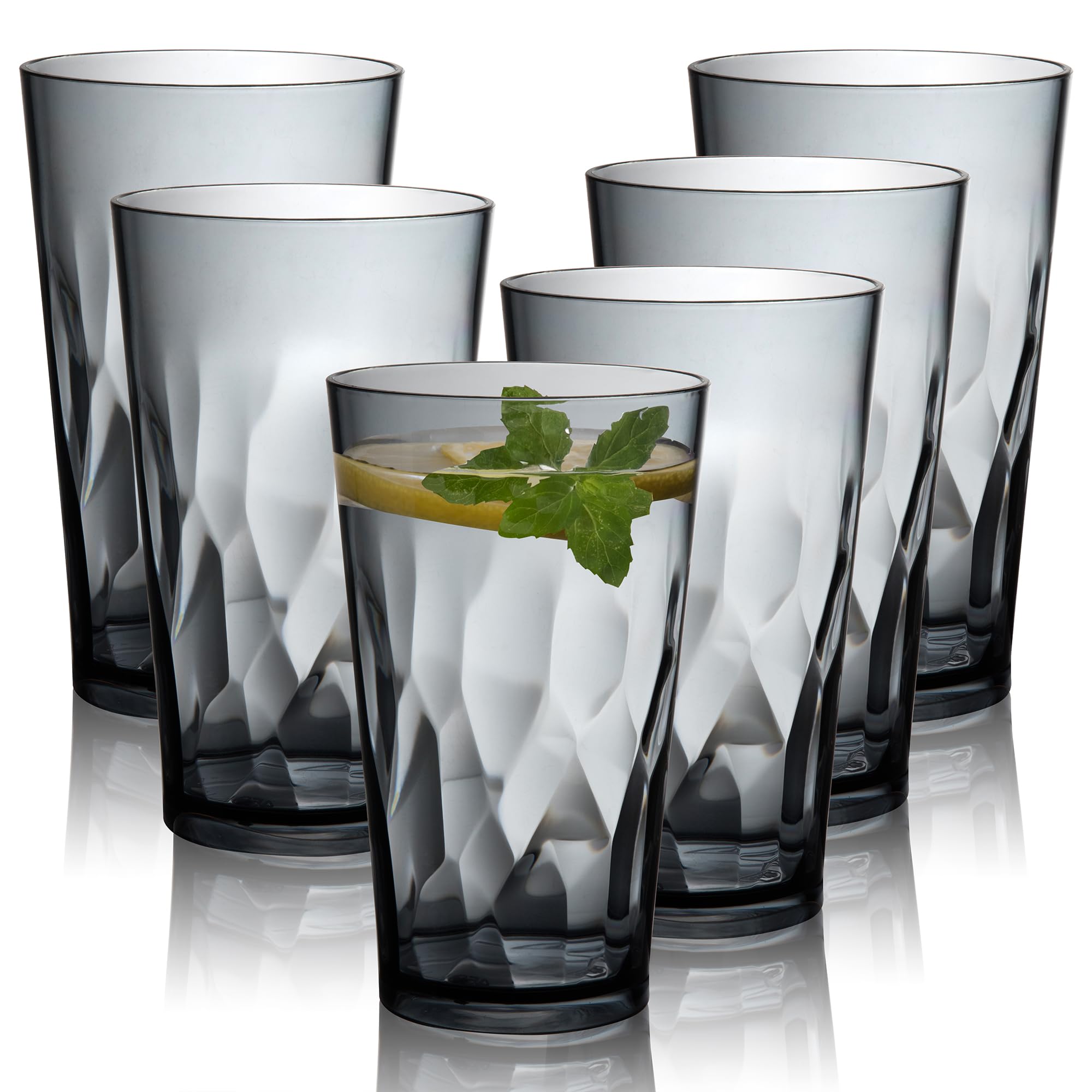 JGIRL Unbreakable Plastic Drinking Glasses,Set of 6,16 Ounces (Grey) | 16 oz pla