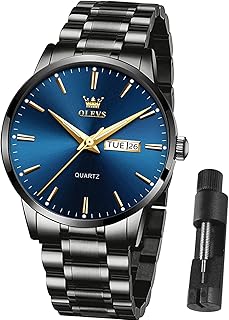 OLEVS Gold Watches for Men Waterproof Stainless Steel Analog Wrist Watches Dress Casual Classic Luxury Nice Elegant Watch for Men Gold Black White Blue Face with Day Date Men Watch