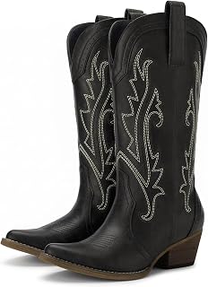 HISEA Rollda Cowboy Boots for Women Western Cowgirl Boots Mid Calf