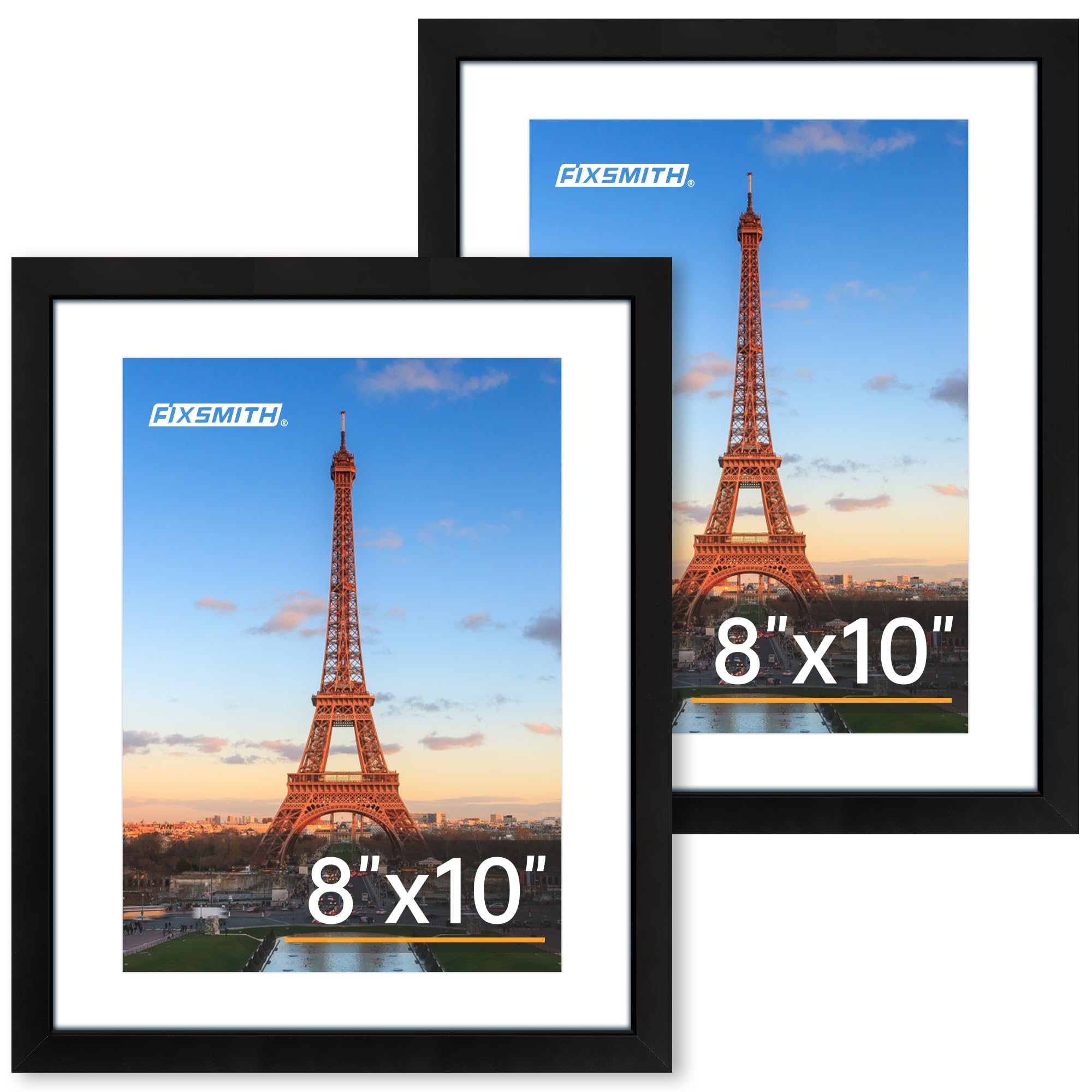 FIXSMITH 8x10 Picture Frame Set of 2, Black, HD Plexiglass, Multi Picture Frames