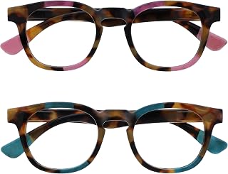 OPULIZE Ava 2 Pack Women's Lady Brown Turtle Pink Turquoise Comfortable Fit Reading Glasses Spring Hinges RR62-4Q +3.00