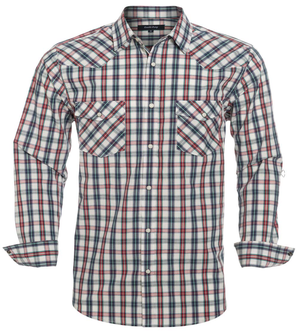 Men’s Western Cowboy Shirts-Long Sleeve Snap Button Plaid Shirt, Regular Fit Cot