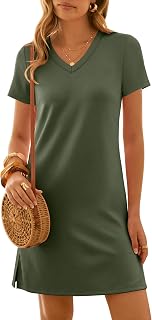 ANRABESS Summer Dress for Women 2026 Beach Vacation Clothes Short Sleeve V Neck Casual T Shirt Sundresses Travel Holiday