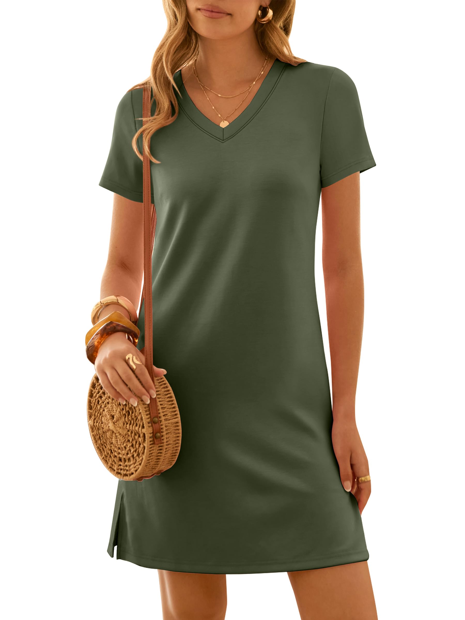 ANRABESS Summer Dress for Women 2026 Beach Vacation Clothes Short Sleeve V Neck 