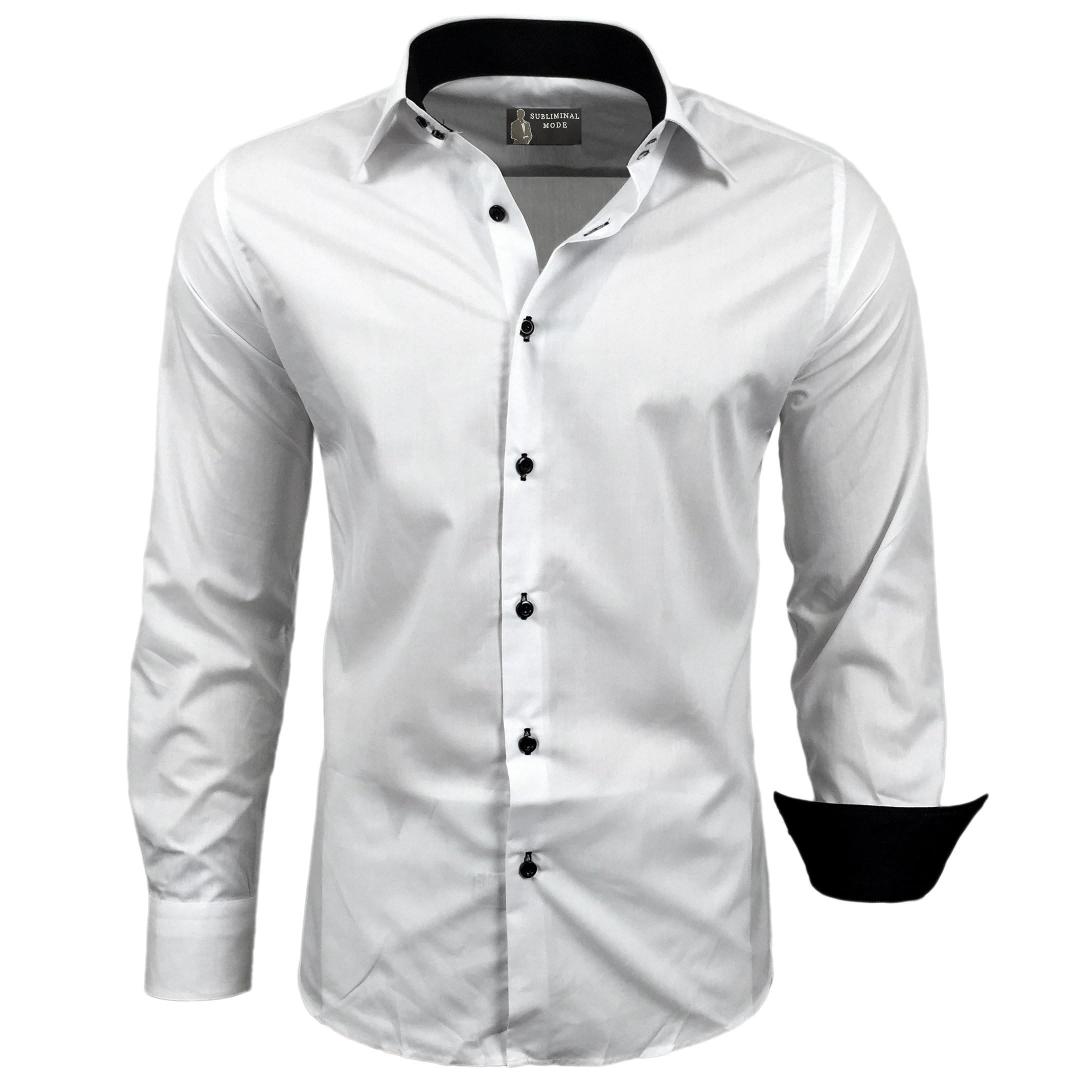 Subliminal Mode - Easy Iron Men's Shirt Two Tone Plain Long Sleeve Slim Fit Busi