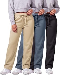 3 Pack Women's Fleece Sweatpants Open Bottom Lounge Sweats Workout Pockets