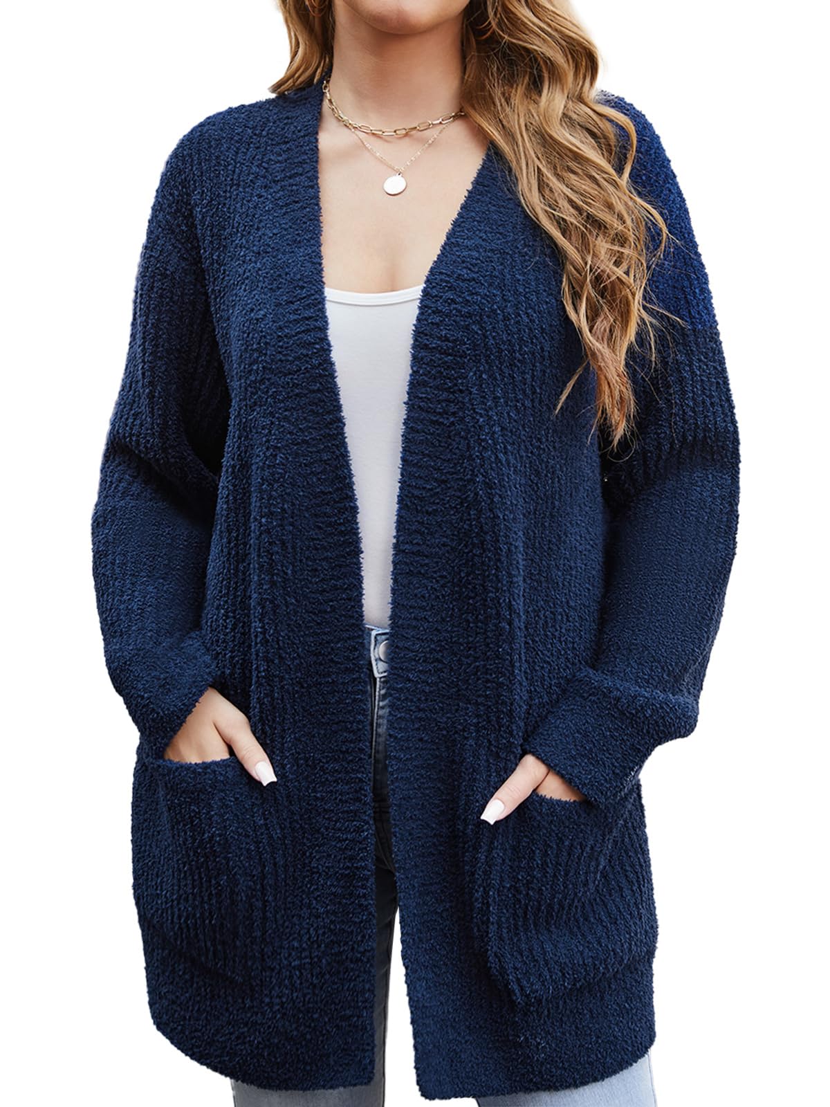 Snuggle Sac Cardigan Sweaters for Women with Pocket Fashion Casual Long Sleeve O