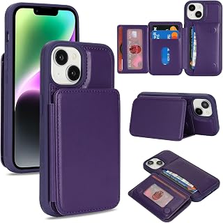 Cavor Custodia a portafoglio compatibile con iPhone 14 con porta carte, slot di credito cavalletto custodia per telefono per donne e uomini, custodia protettiva in pelle PU - viola