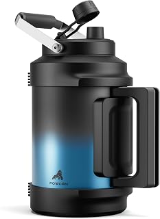 POWCAN 128 oz Insulated Water Bottle: 2-in-1 Straw Spout Lid, Dual Handle, Leakproof, Keep Cold 48H, Gallon Stainless Steel Water Jug for Camping, Travel, Gym, Hydration, Fitness, Daily (Mariner)