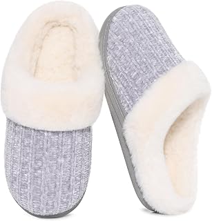 Evshine Women's Chenille Knit Fuzzy Slippers Memory Foam Warm House Shoes