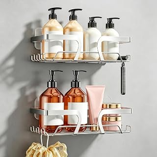 KEGII 2 Pack Adhesive Shower Caddy Stainless Steel Shower Shelf, Silver