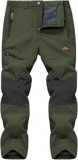 MAGCOMSEN - Mens Winter Water Resistant Fleece Lined Outdoor Hiking Skiing Trousers with Zipper Pockets Army Green