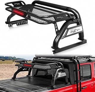 MONOKING Roll Bar for Mid Size Truck with Cargo Basket 3rd Brake Light | Heavy-duty Carbon Steel Chase Rack for Select Tonneau Covers, for Tacoma Gladiator Ranger Colorado Canyon Frontier Dakota