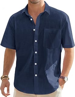 J.VER Men's Linen Shirt Short Sleeve Casual Lightweight Shirt with Pocket Beach Summer Vacation