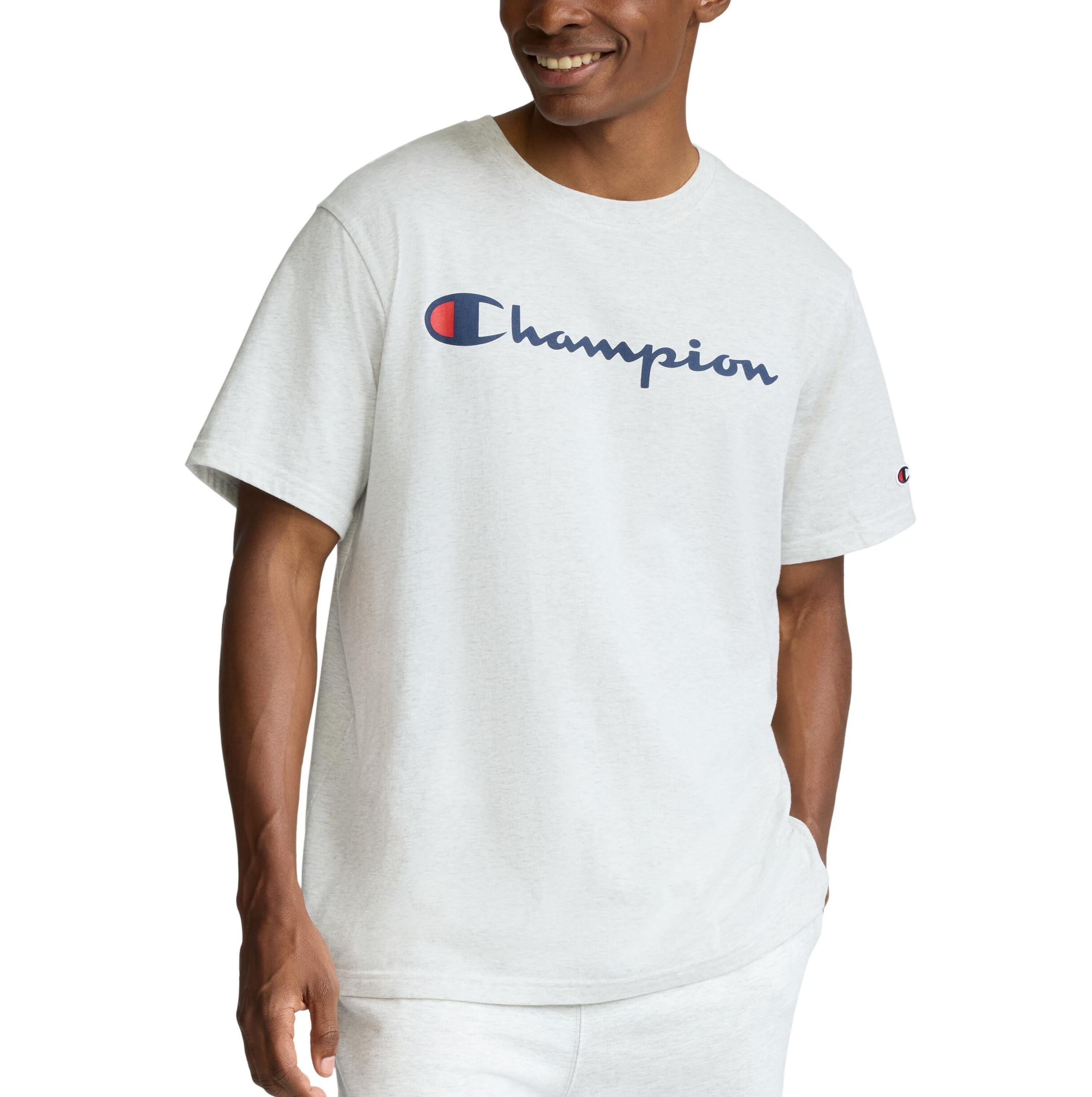 Champion Men's Graphic Short Sleeve T-Shirt, Standard Fit, Classic Script Logo, 