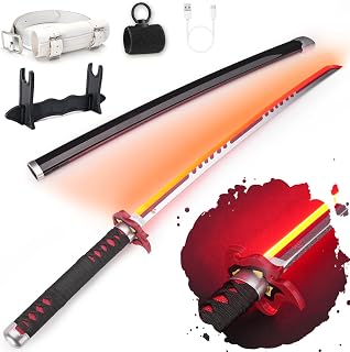 RENGENG Light Up Sword, 40 Inches Rechargeable Plastic Replica with Belt & Stand, Sword with Original Texture