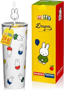 Dragon Glassware | Miffy Stainless Steel Tumbler with Straw, 24 oz - Iconic | Vacuum Insulated Stainless Steel Tumbler with Straw & Lid; Double Walled Tumbler with Straw Charm; Miffy Cup with Lid