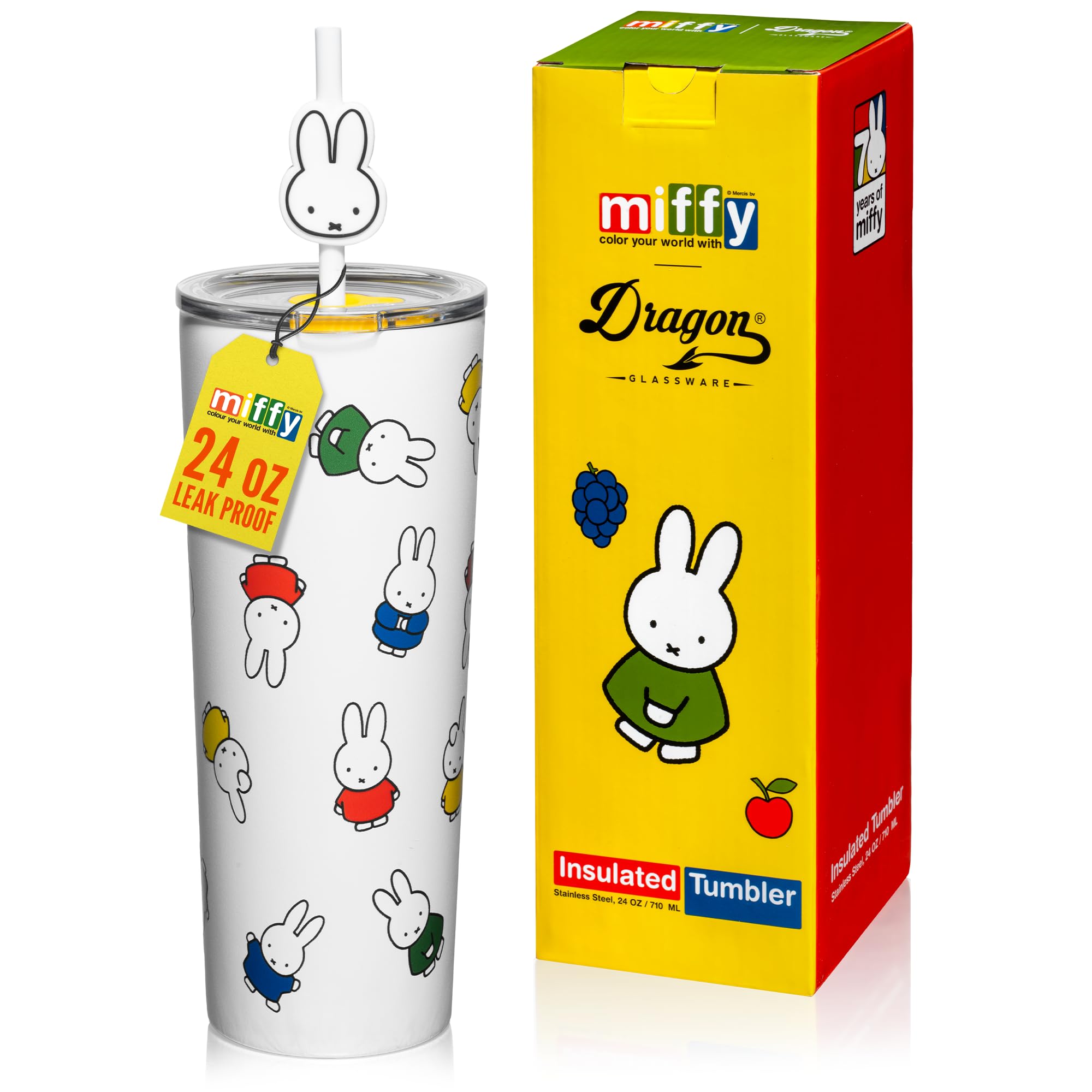 Dragon Glassware | Miffy Stainless Steel Tumbler with Straw, 24 oz - Iconic | Va