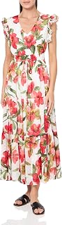 Anne Klein Drawstring Waist Maxi with Ruffle SLVS Dress for Women