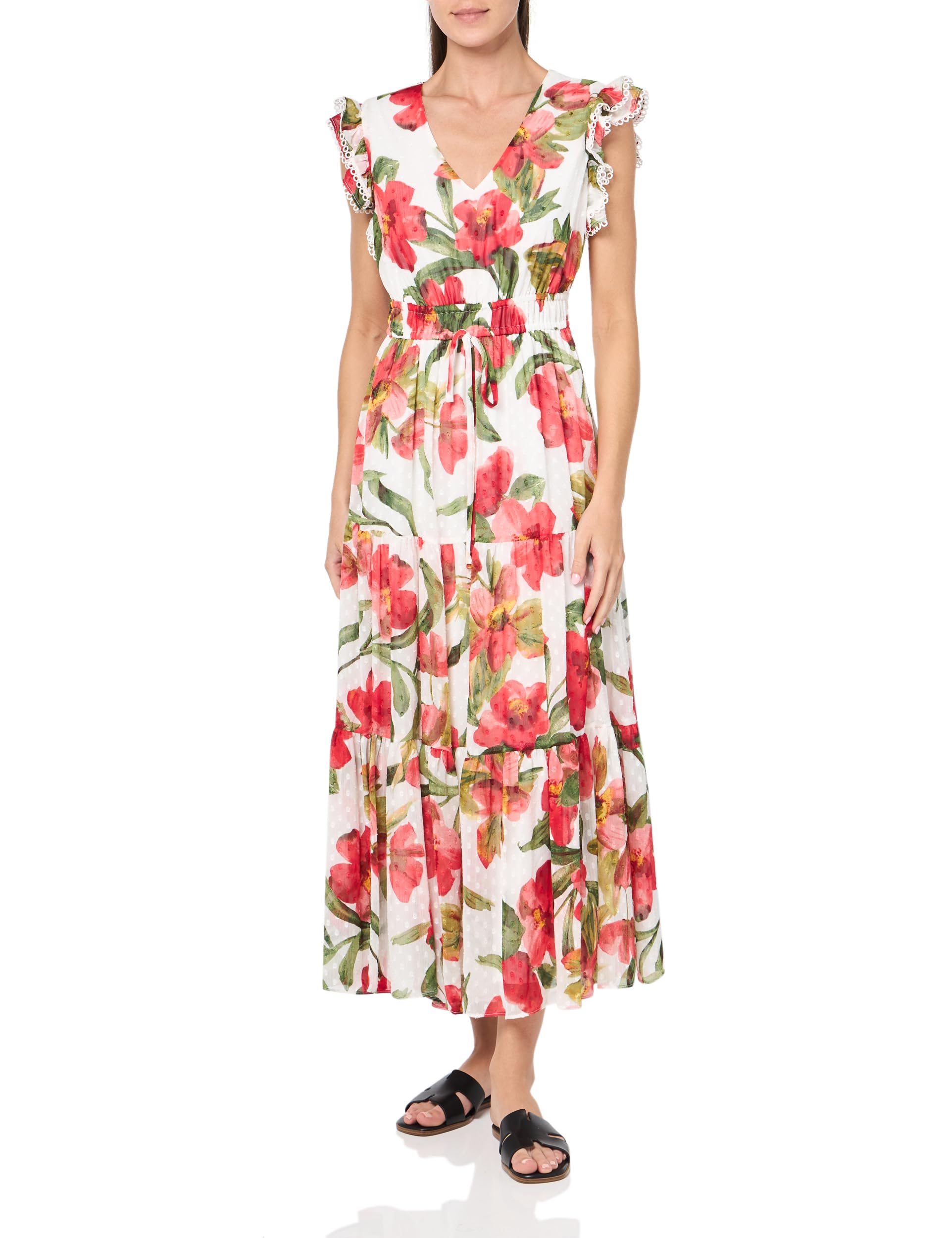 Anne Klein Drawstring Waist Maxi with Ruffle SLVS Dress for Women
