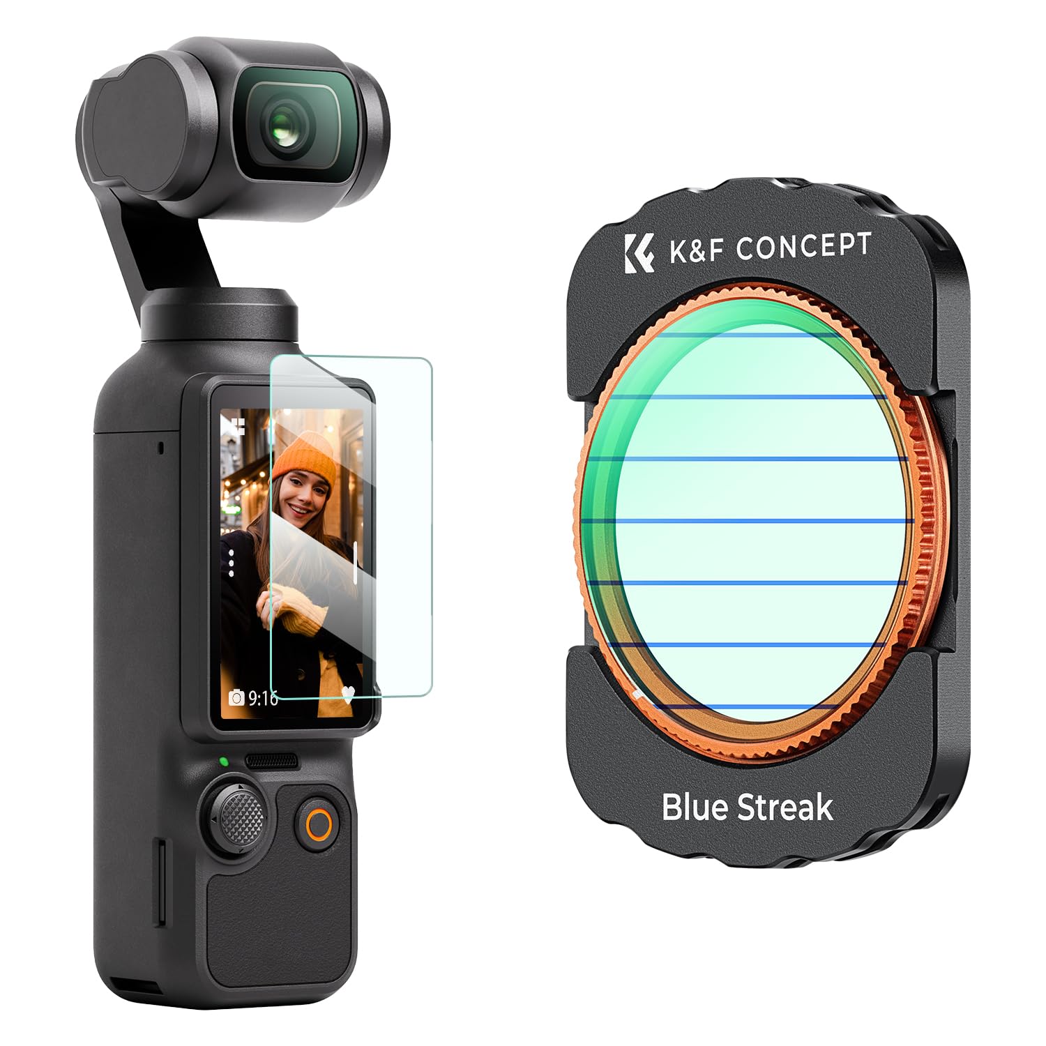 K&F Concept Blue Streak Filter Compatible with DJI Osmo Pocket 3, Anamorphic Fla