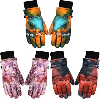 Bencailor 3 Pairs Kids Winter Gloves, Waterproof, Windproof Adjustable Warm Ski Gloves for Boy Girl Outdoor